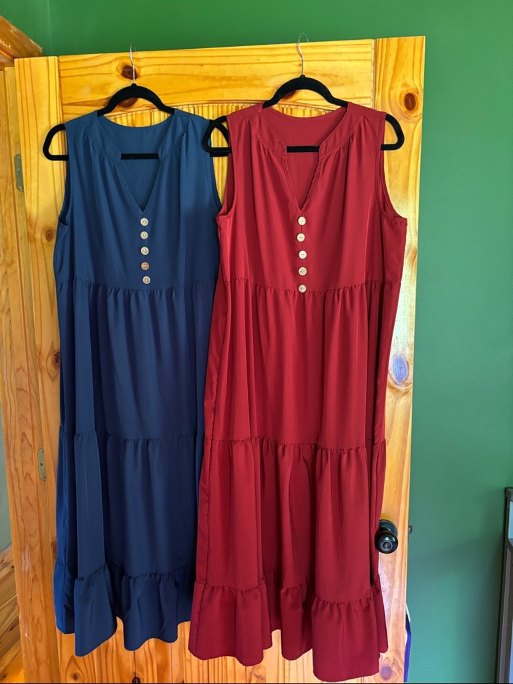 Source Unknown Sleeveless Tiered Maxi Dress - Navy & Burgundy